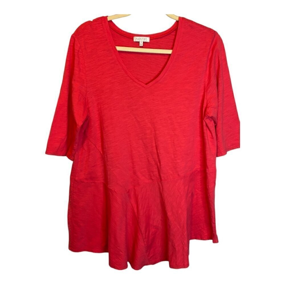 Habitat Clothes to Live in Blouse Women's Size Medium 3/4 Sleeve V Neck‎ Pink